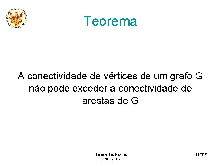 Teorema A conectividade de vértices de um grafo G não pode exceder a conectividade