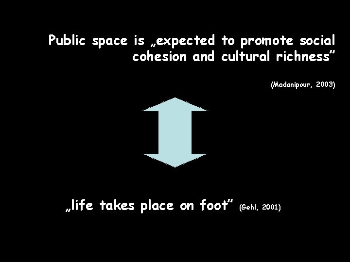 Public space is „expected to promote social cohesion and cultural richness” (Madanipour, 2003) „life
