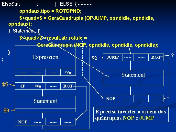 Else. Stat : | ELSE { - - opndaux. tipo = ROTOPND; $<quad>$ =