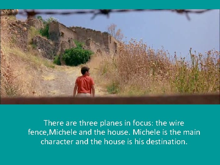  There are three planes in focus: the wire fence, Michele and the house.