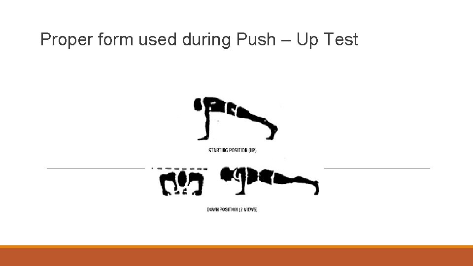 Proper form used during Push – Up Test 