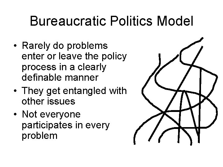 Bureaucratic Politics Model • Rarely do problems enter or leave the policy process in