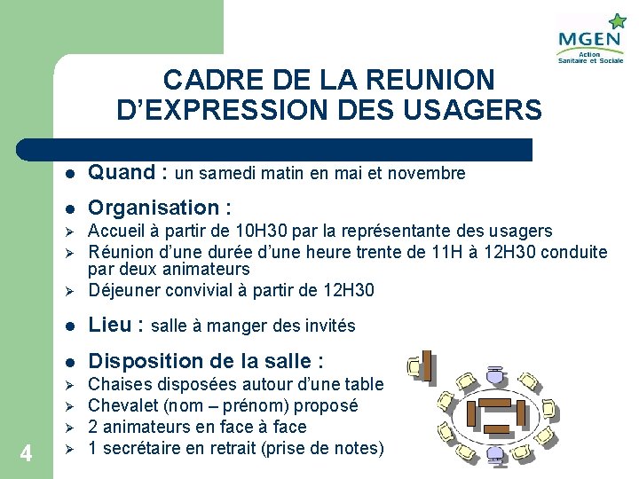 CADRE DE LA REUNION D’EXPRESSION DES USAGERS l Quand : un samedi matin en