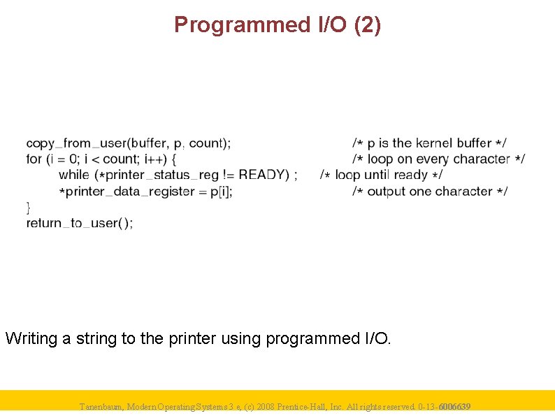Programmed I/O (2) Writing a string to the printer using programmed I/O. Tanenbaum, Modern