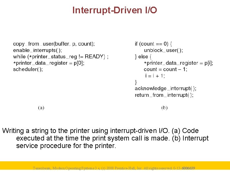 Interrupt-Driven I/O Writing a string to the printer using interrupt-driven I/O. (a) Code executed
