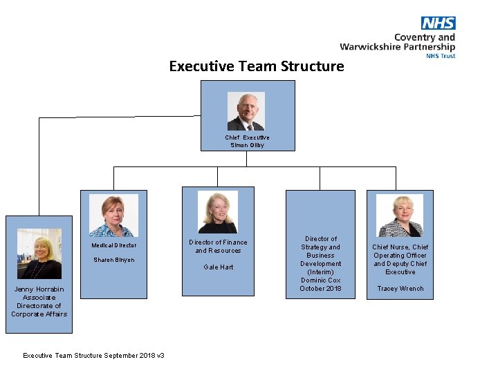 Executive Team Structure Chief Executive Simon Gilby Medical Director Sharon Binyon Jenny Horrabin Associate