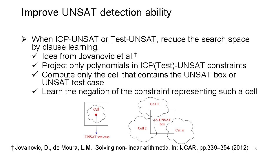 Improve UNSAT detection ability Ø When ICP-UNSAT or Test-UNSAT, reduce the search space by