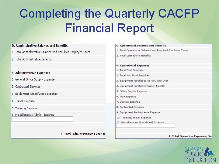 Completing the Quarterly CACFP Financial Report 