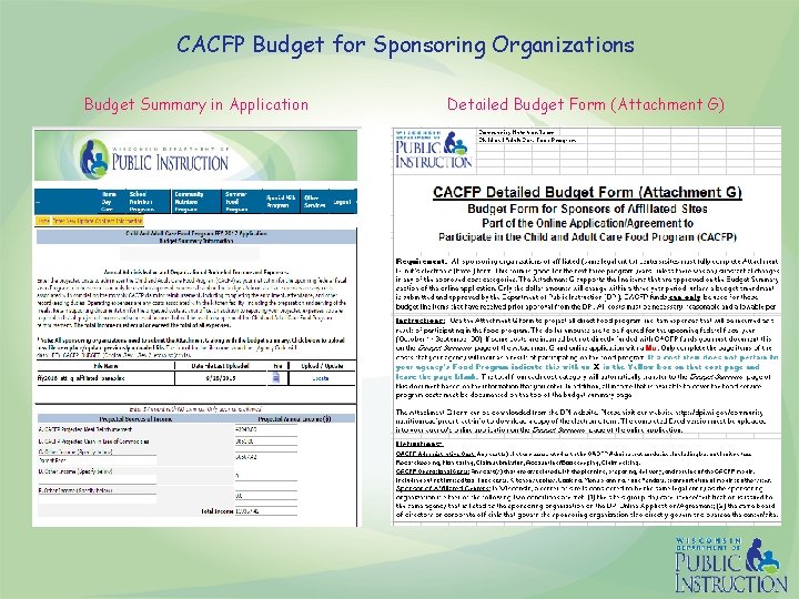 CACFP Budget for Sponsoring Organizations Budget Summary in Application Detailed Budget Form (Attachment G)