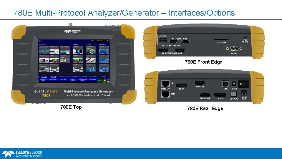 780 E Multi-Protocol Analyzer/Generator – Interfaces/Options 780 E Front Edge 780 E Top 780