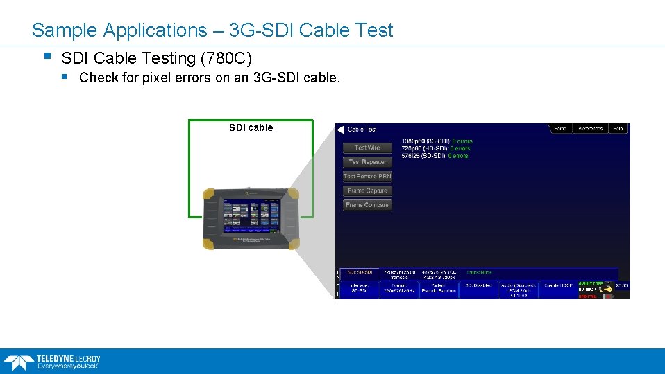 Sample Applications – 3 G-SDI Cable Test § SDI Cable Testing (780 C) §