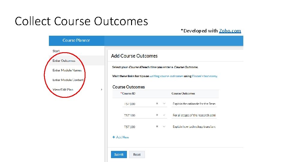 Collect Course Outcomes *Developed with Zoho. com 