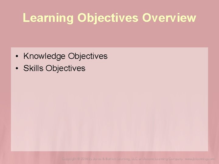 Learning Objectives Overview • Knowledge Objectives • Skills Objectives Learning Objectives Overview • Knowledge Objectives • Skills Objectives