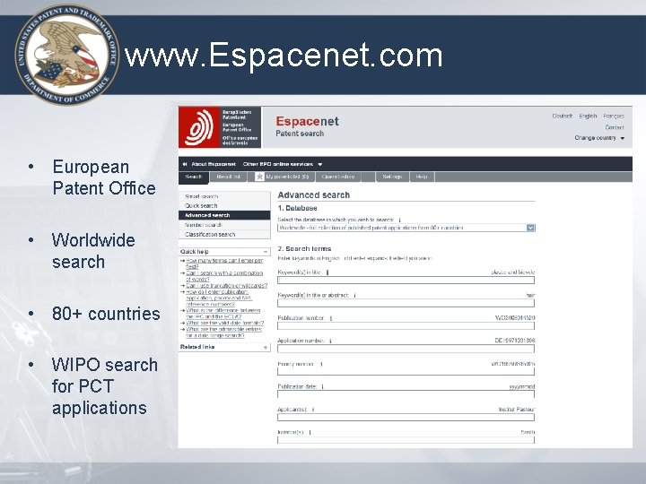 www. Espacenet. com • European Patent Office • Worldwide search • 80+ countries •