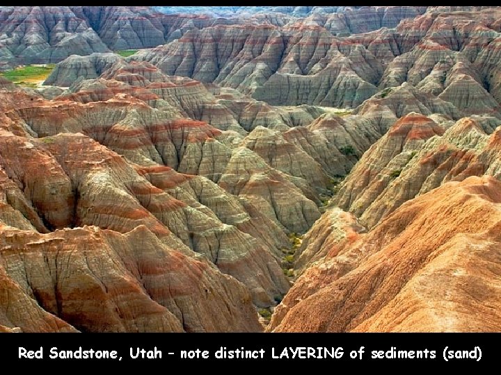 Red Sandstone, Utah – note distinct LAYERING of sediments (sand) 