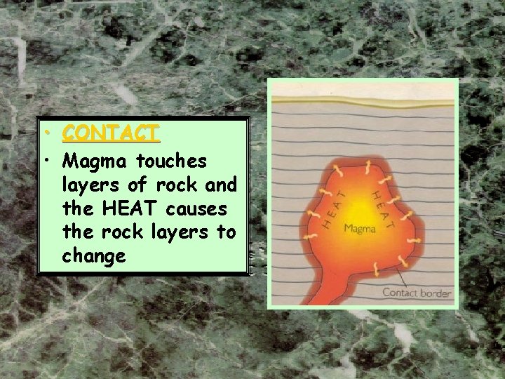  • CONTACT • Magma touches layers of rock and the HEAT causes the