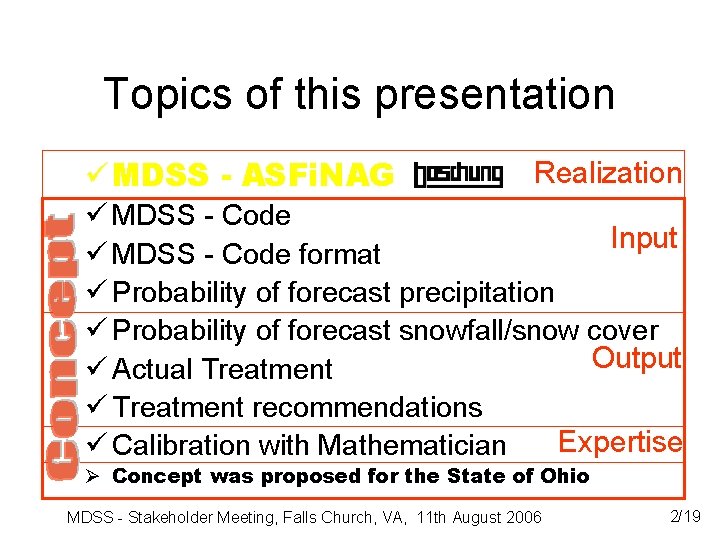 Topics of this presentation ü MDSS - ASFi. NAG Realization ü MDSS - Code