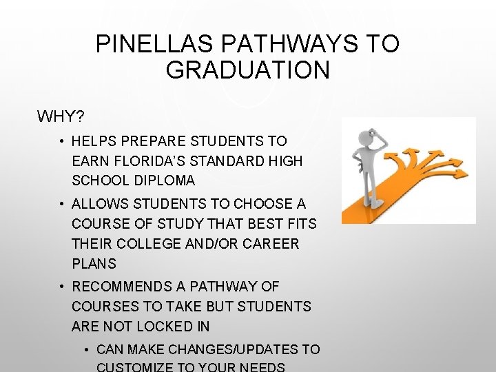 PINELLAS PATHWAYS TO GRADUATION WHY? • HELPS PREPARE STUDENTS TO EARN FLORIDA’S STANDARD HIGH