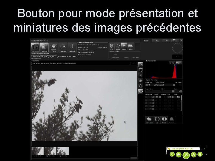 Bouton pour mode présentation et miniatures des images précédentes 