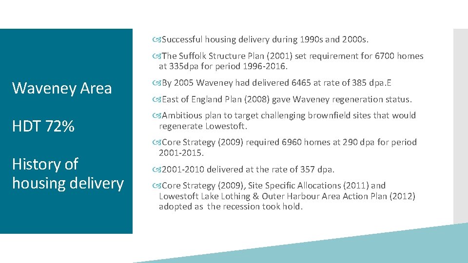  Successful housing delivery during 1990 s and 2000 s. The Suffolk Structure Plan