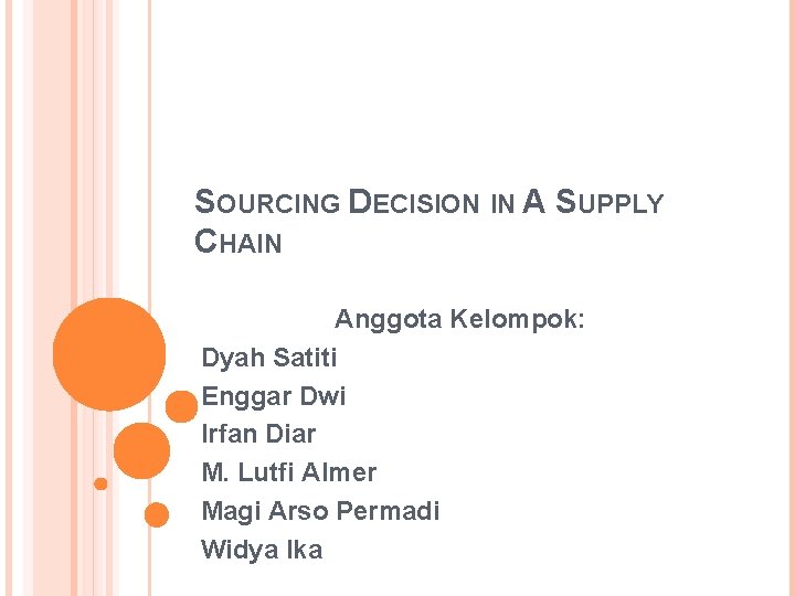 SOURCING DECISION IN A SUPPLY CHAIN Anggota Kelompok: Dyah Satiti Enggar Dwi Irfan Diar