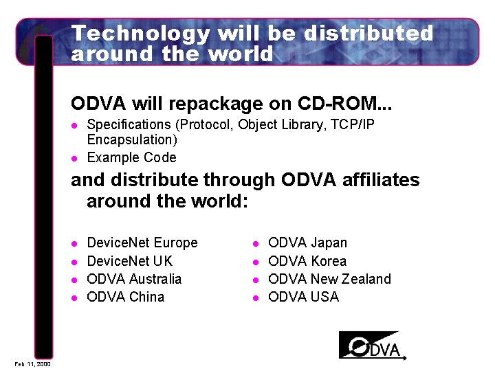 Technology will be distributed around the world ODVA will repackage on CD-ROM. . .