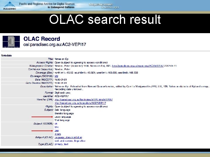 OLAC search result 