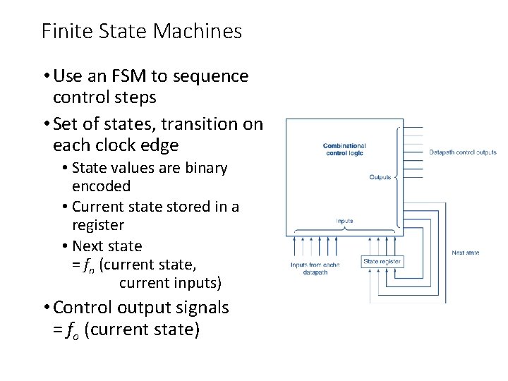 Finite State Machines • Use an FSM to sequence control steps • Set of