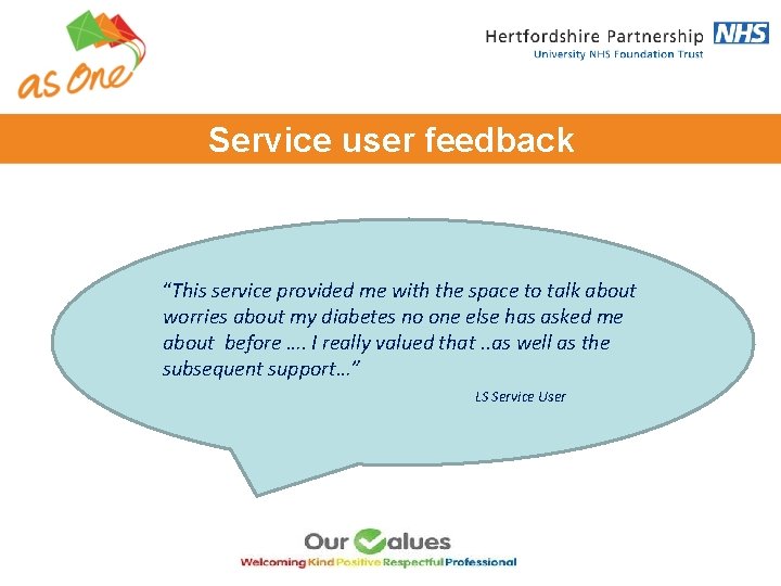 Service user feedback “This service provided me with the space to talk about worries Service user feedback “This service provided me with the space to talk about worries