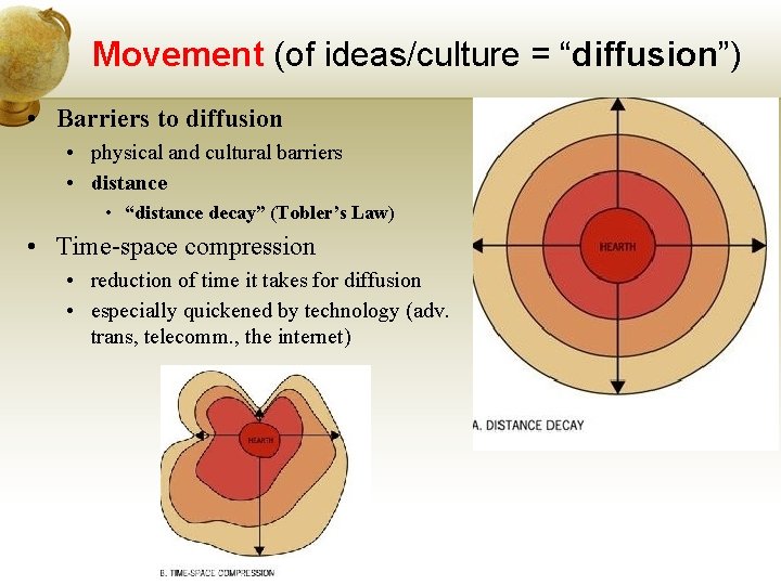 Movement (of ideas/culture = “diffusion”) • Barriers to diffusion • physical and cultural barriers