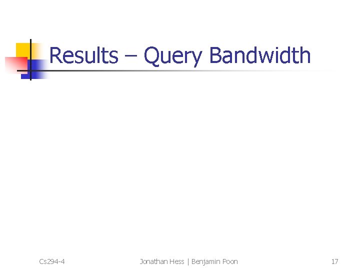 Results – Query Bandwidth Cs 294 -4 Jonathan Hess | Benjamin Poon 17 