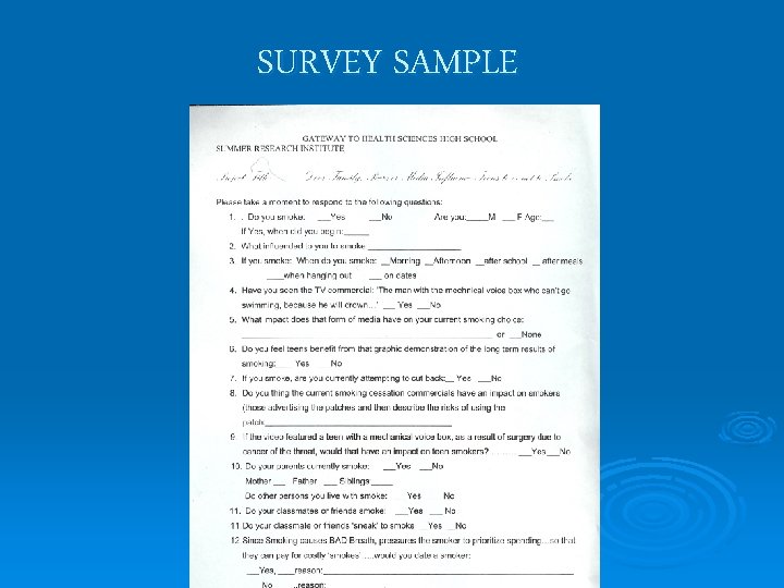 SURVEY SAMPLE 