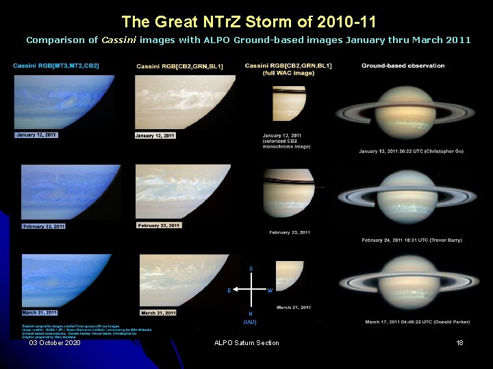 The Great NTr. Z Storm of 2010 -11 Comparison of Cassini images with ALPO