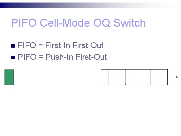 PIFO Cell-Mode OQ Switch FIFO = First-In First-Out n PIFO = Push-In First-Out n