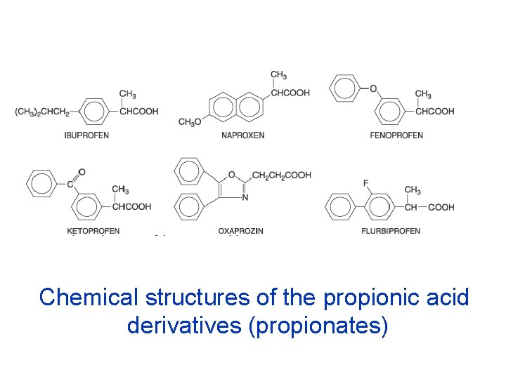 Chemical structures of the propionic acid derivatives (propionates) 