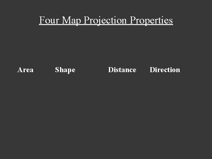 Four Map Projection Properties Area Shape Distance Direction 