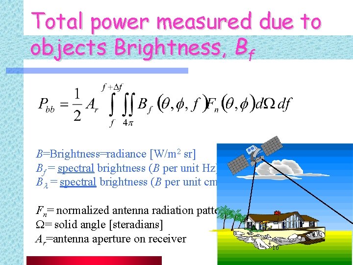Total power measured due to objects Brightness, Bf B=Brightness=radiance [W/m 2 sr] Bf =