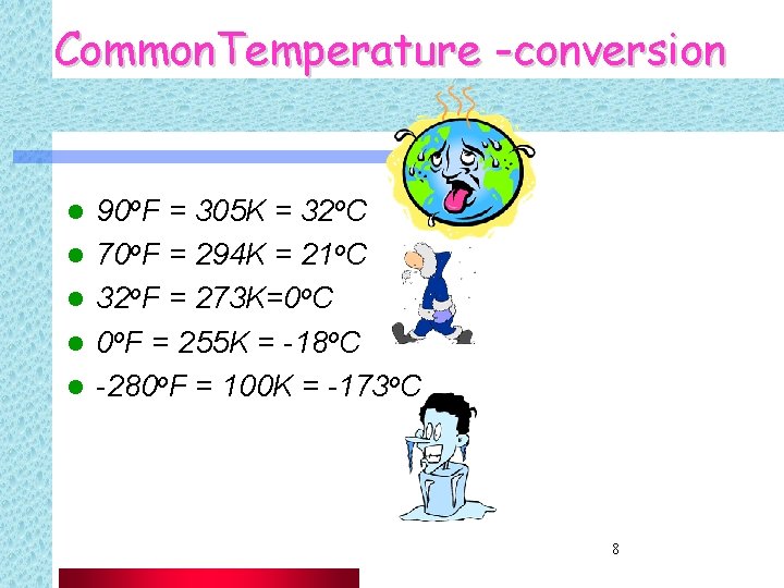 Common. Temperature -conversion l l l 90 o. F = 305 K = 32