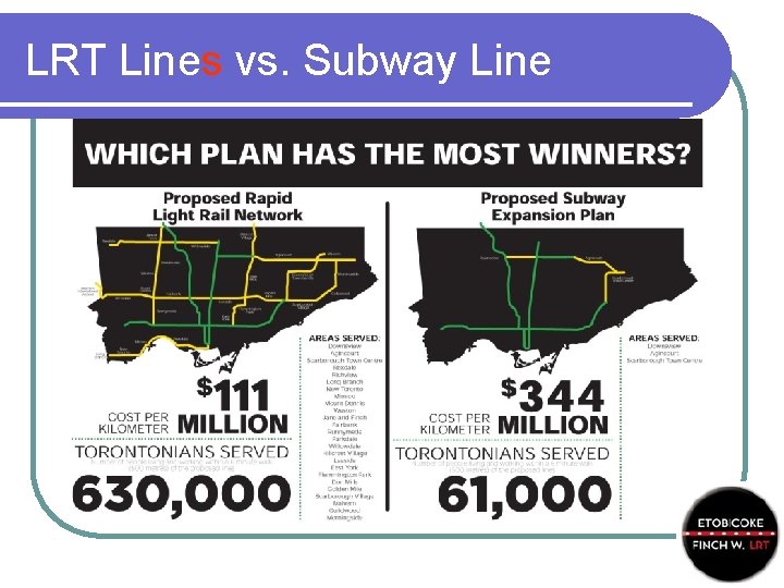 LRT Lines vs. Subway Line 