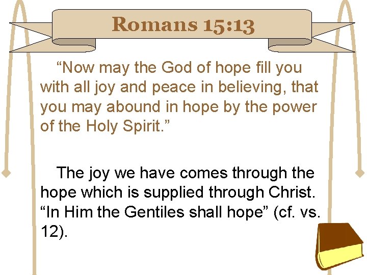 Romans 15: 13 “Now may the God of hope fill you with all joy