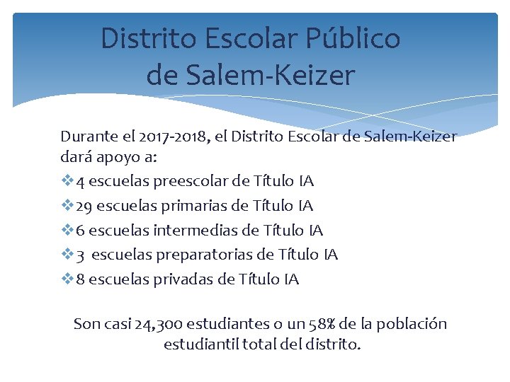 Distrito Escolar Público de Salem-Keizer Durante el 2017 -2018, el Distrito Escolar de Salem-Keizer
