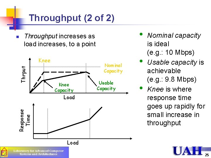 Throughput (2 of 2) n • Throughput increases as load increases, to a point