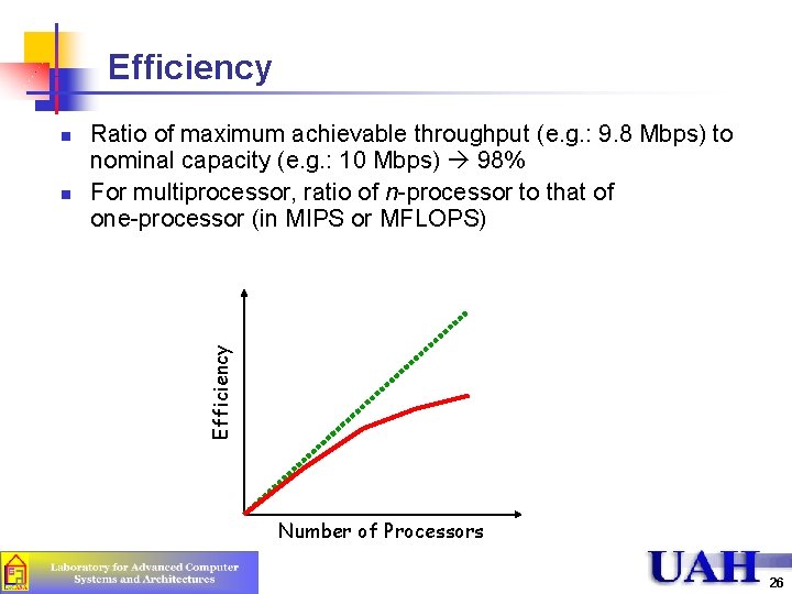 Efficiency n Ratio of maximum achievable throughput (e. g. : 9. 8 Mbps) to