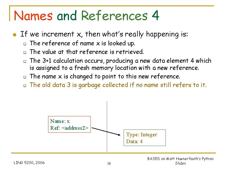 Names and References 4 n If we increment x, then what’s really happening is: Names and References 4 n If we increment x, then what’s really happening is: