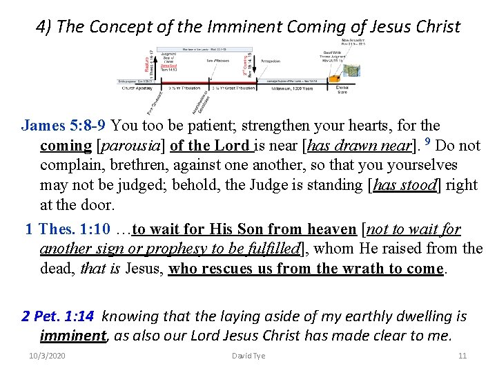 4) The Concept of the Imminent Coming of Jesus Christ James 5: 8 -9