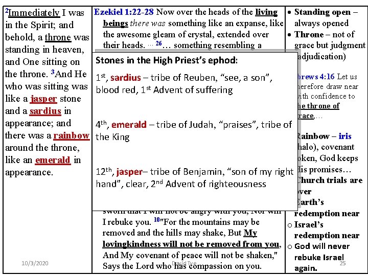 Ezekiel 1: 22 -28 Now over the heads of the living Standing open –