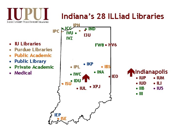 Indiana’s 28 ILLiad Libraries IPN • ICC • IND IPC • IVU • •