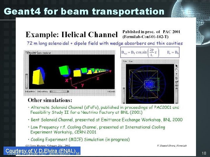 Geant 4 for beam transportation Courtesy of V. D. Elvira (FNAL) Geant 4 in