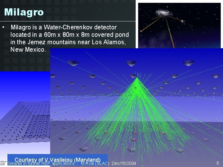 Milagro • Milagro is a Water-Cherenkov detector located in a 60 m x 8