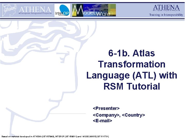 6 -1 b. Atlas Transformation Language (ATL) with RSM Tutorial <Presenter> <Company>, <Country> <E-mail>